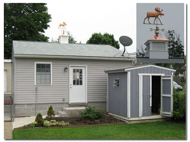 cupola with moose weathervane on small office building